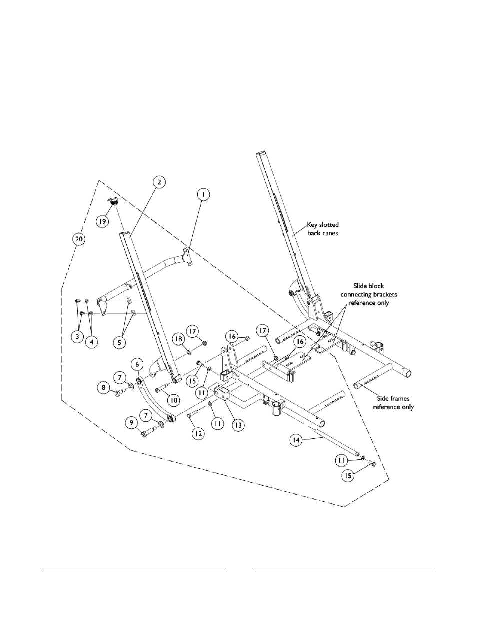 Back cane and spreader bar assembly, Recline only (2gr) and tilt/ recline (2gtr) | Invacare 2GTR User Manual | Page 40 / 176