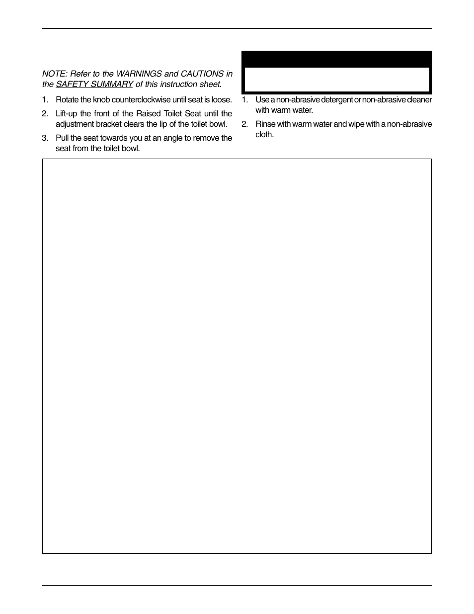 Removing raised toilet seat (figure 1), Cleaning procedures, Limited warranty | Invacare 1391AP User Manual | Page 2 / 8