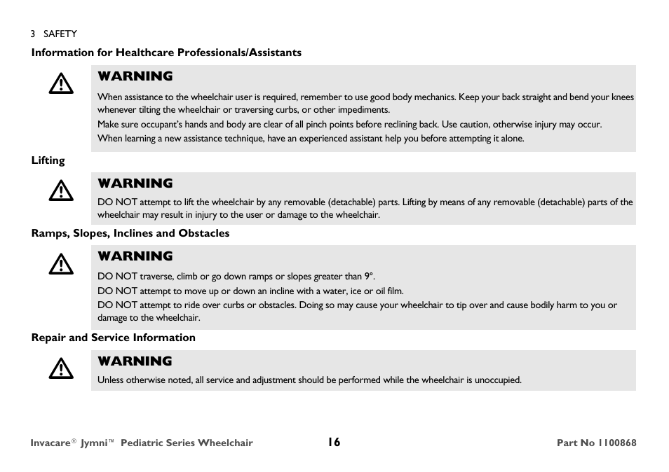 Invacare 9000 STANDARD WEIGHT User Manual | Page 16 / 72