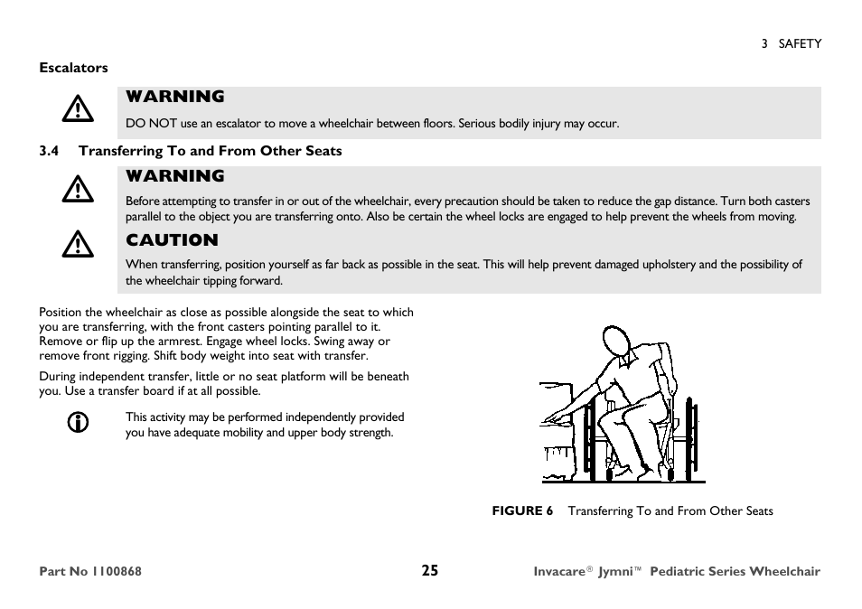 Transferring to and from other seats | Invacare 9000 STANDARD WEIGHT User Manual | Page 25 / 72