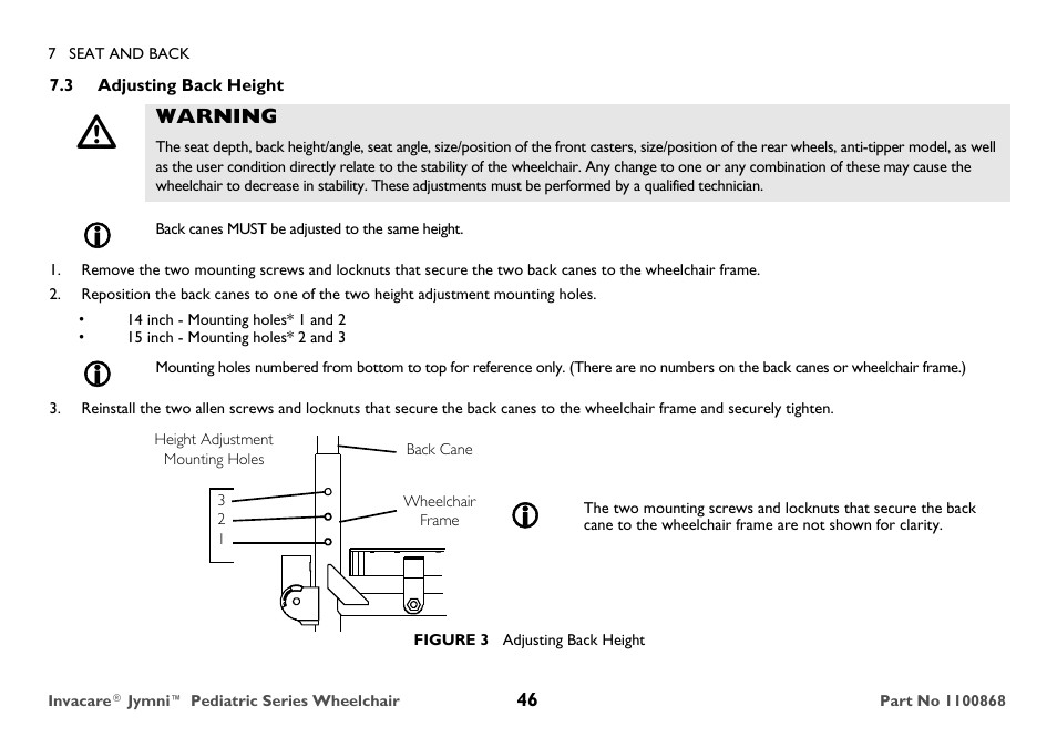 Adjusting back height | Invacare 9000 STANDARD WEIGHT User Manual | Page 46 / 72