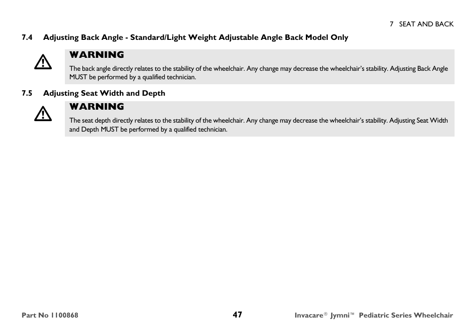 Invacare 9000 STANDARD WEIGHT User Manual | Page 47 / 72