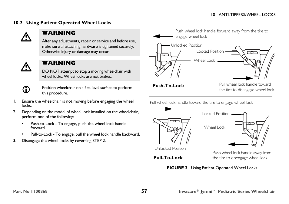Using patient operated wheel locks | Invacare 9000 STANDARD WEIGHT User Manual | Page 57 / 72