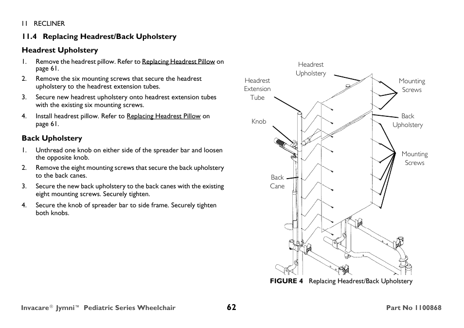 Replacing headrest/back upholstery | Invacare 9000 STANDARD WEIGHT User Manual | Page 62 / 72