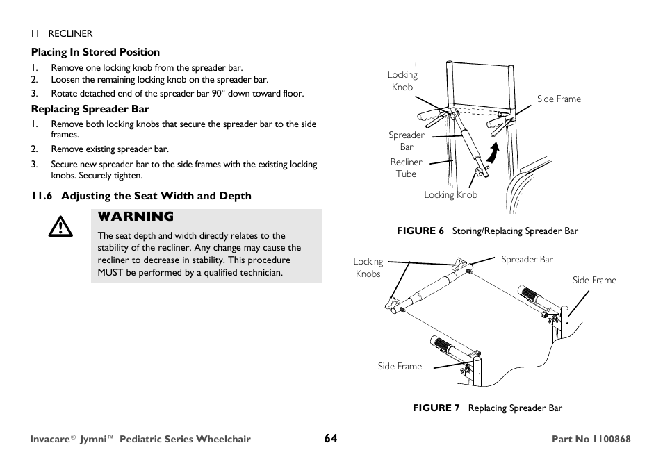 Adjusting the seat width and depth, Warning | Invacare 9000 STANDARD WEIGHT User Manual | Page 64 / 72