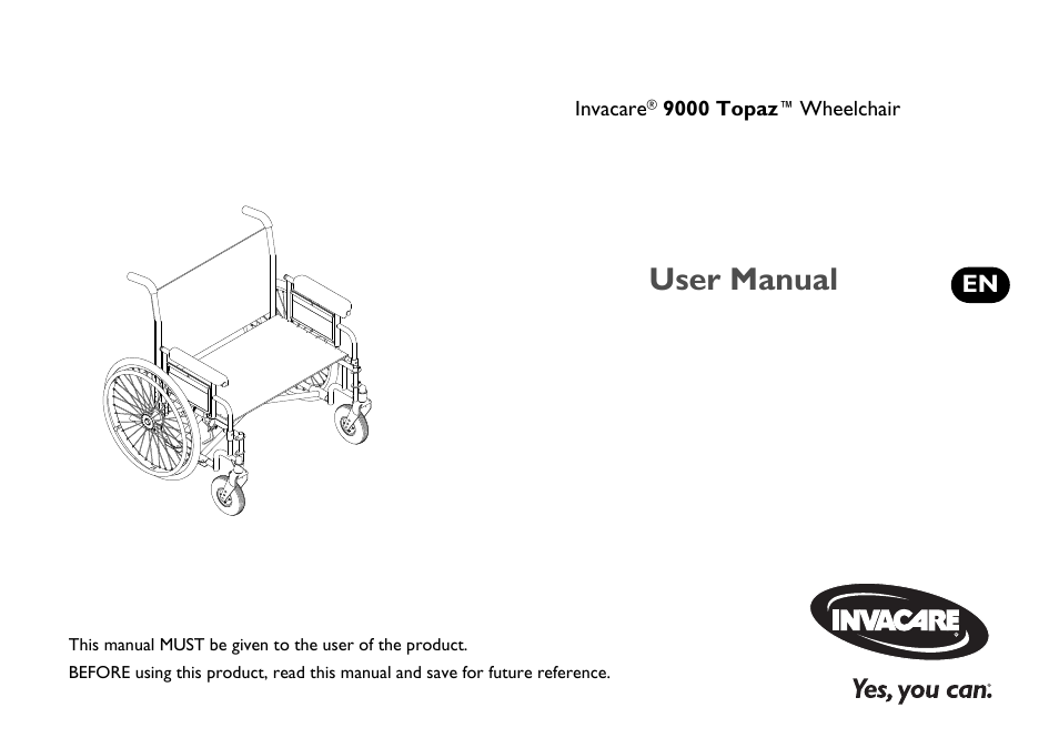 Invacare 9000 Topaz User Manual | 68 pages