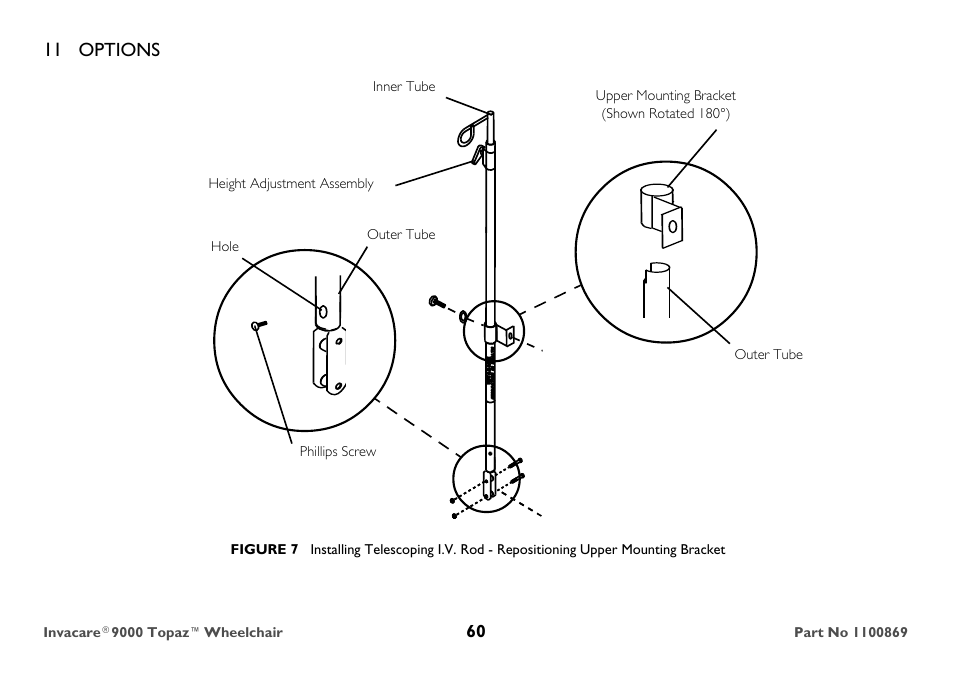 Hole, 11 options | Invacare 9000 Topaz User Manual | Page 60 / 68