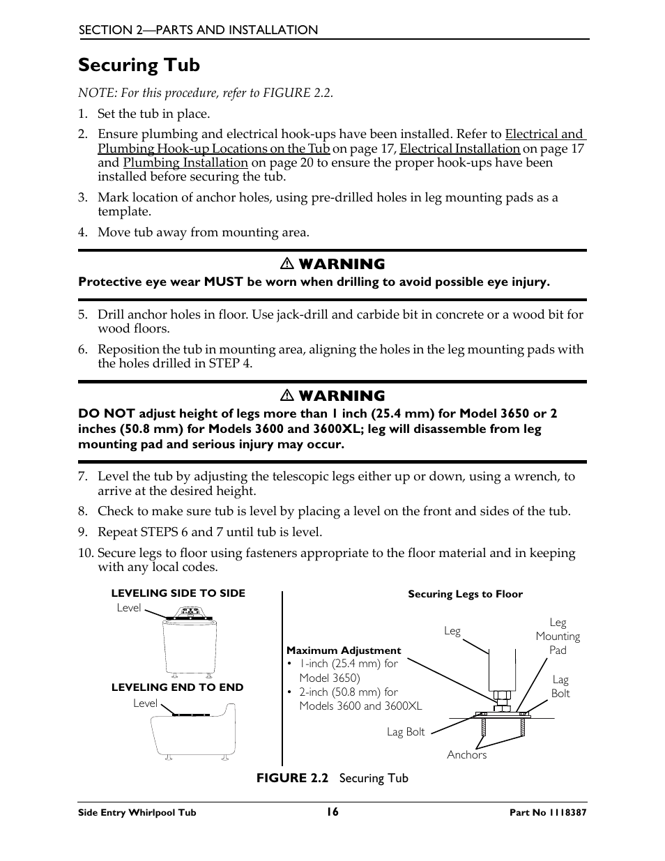 Securing tub | Invacare 3600XL User Manual | Page 16 / 36