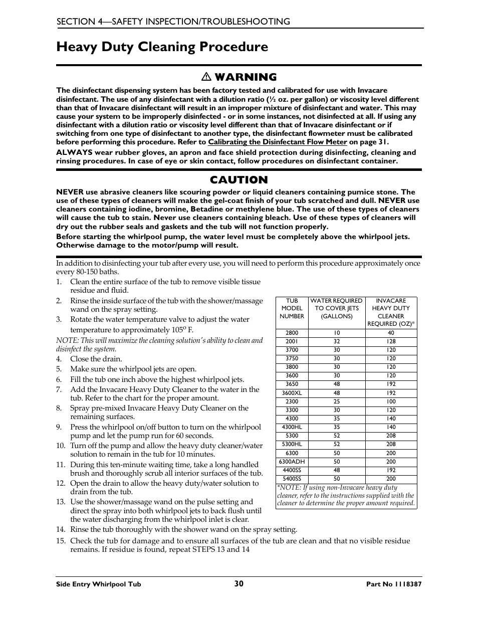 Heavy duty cleaning procedure, Ƽ warning, Caution | Invacare 3600XL User Manual | Page 30 / 36