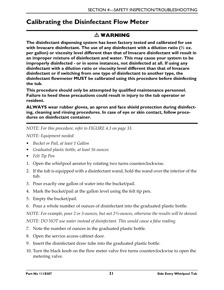 Calibrating the disinfectant flow meter | Invacare 3600XL User Manual | Page 31 / 36