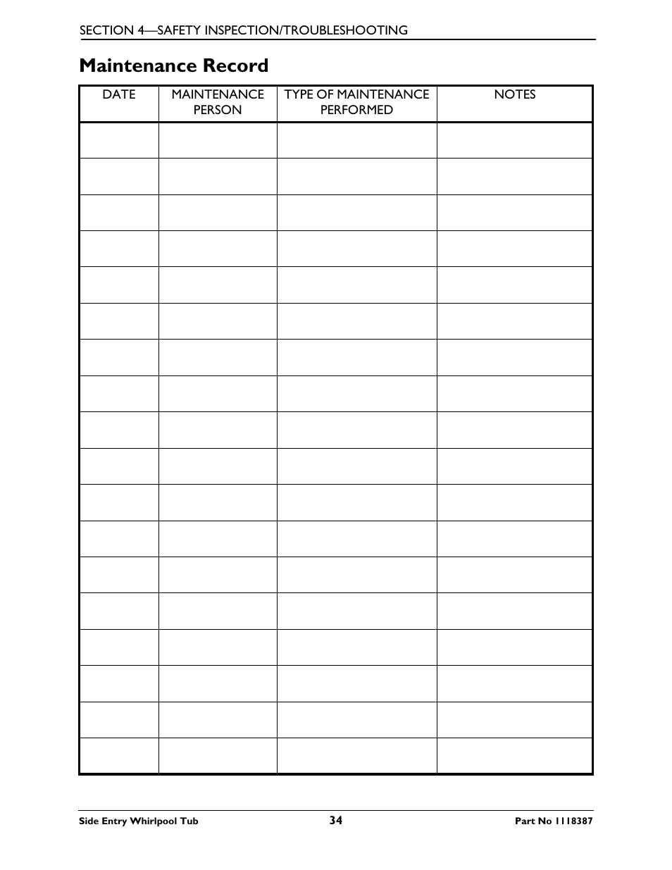 Maintenance record | Invacare 3600XL User Manual | Page 34 / 36