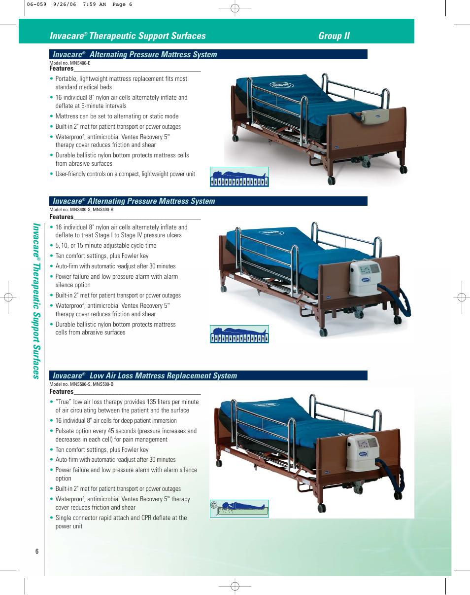 Invacare, Therapeutic support surfaces group ii invacare, Therapeutic support surfaces | Alternating pressure mattress system, Low air loss mattress replacement system | Invacare CG10180CA User Manual | Page 6 / 12