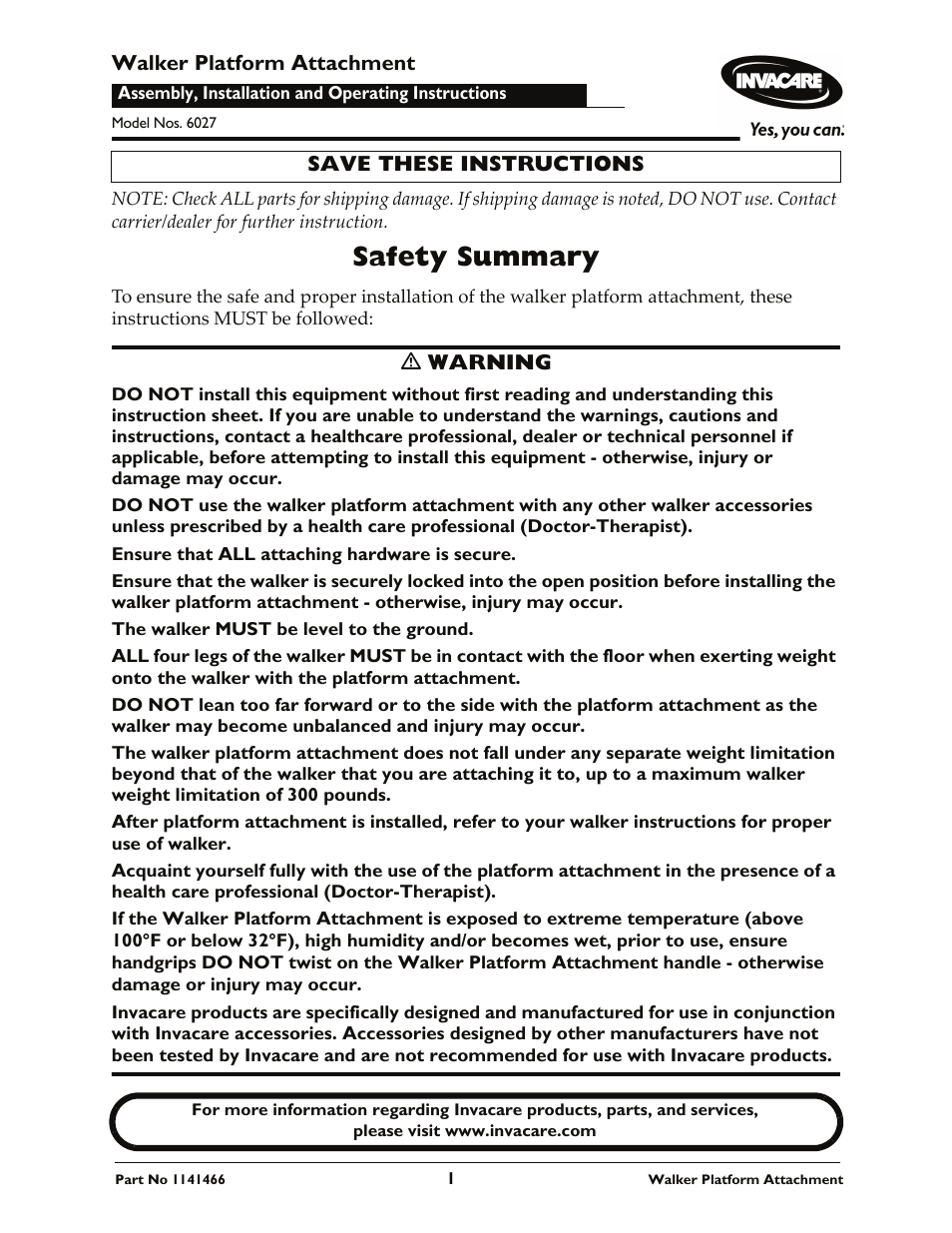 Invacare 6027 User Manual | 8 pages