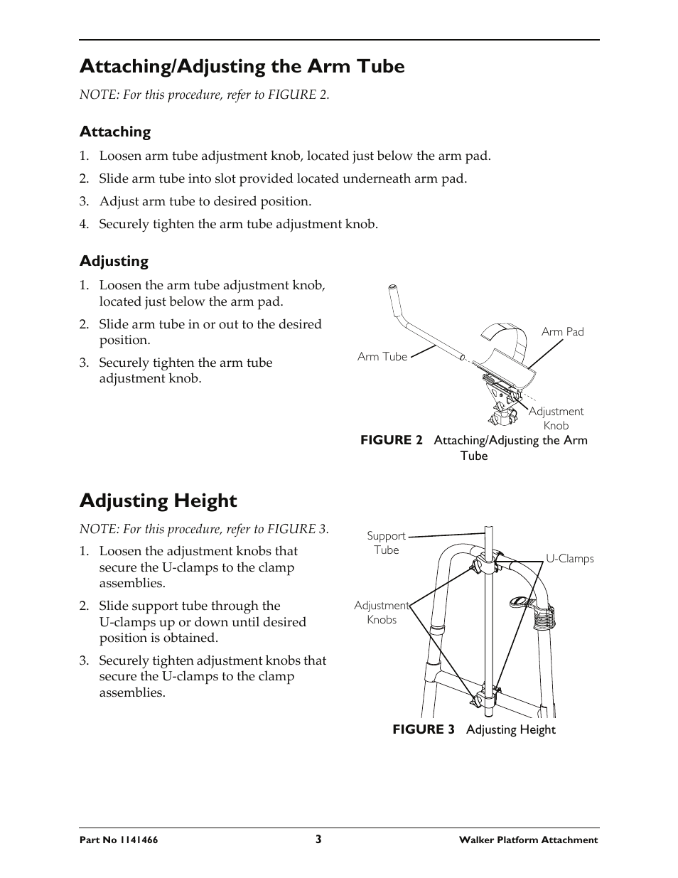 Attaching/adjusting the arm tube, Adjusting height | Invacare 6027 User Manual | Page 3 / 8