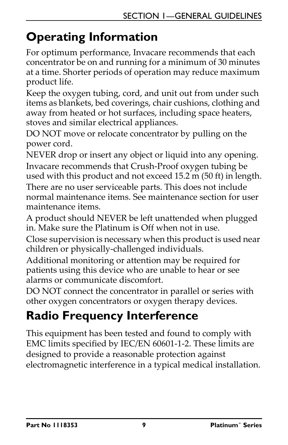 Operating information radio frequency interference, Operating information, Radio frequency interference | Invacare IRC10LX User Manual | Page 9 / 32