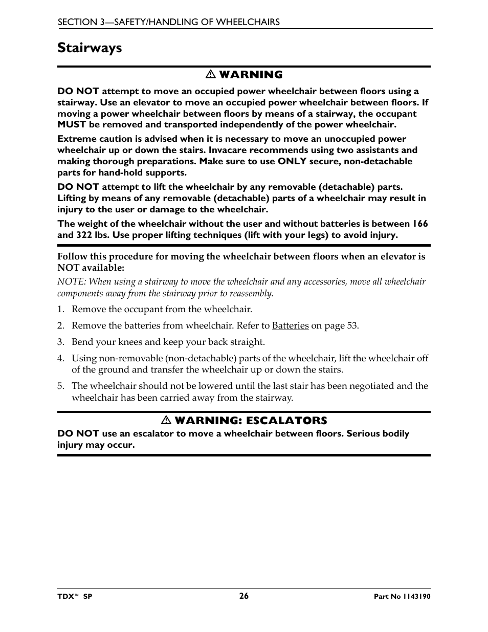 Stairways | Invacare TDX SP User Manual | Page 26 / 72