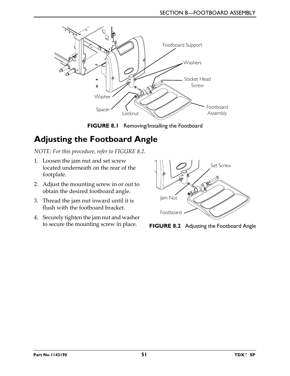 Adjusting the footboard angle | Invacare TDX SP User Manual | Page 51 / 72