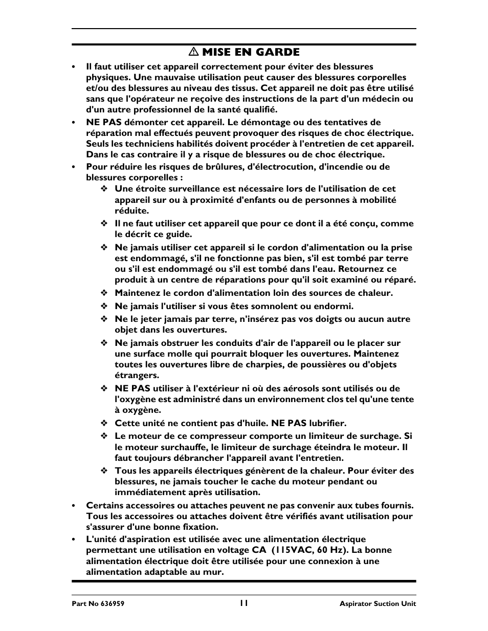 M mise en garde | Invacare 636959 User Manual | Page 11 / 32