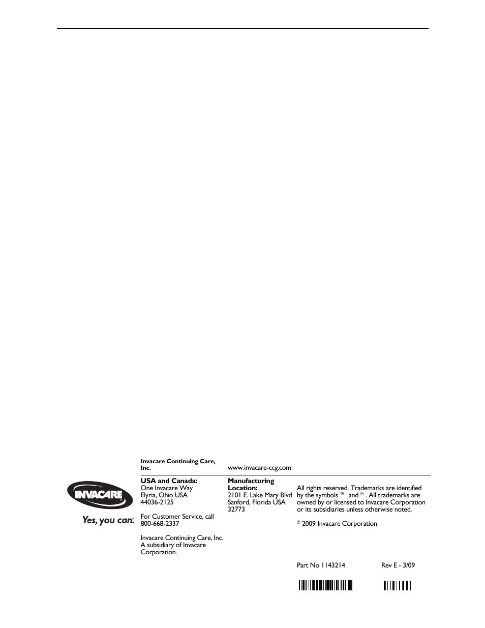 Invacare ICCG 6803A User Manual | Page 12 / 12