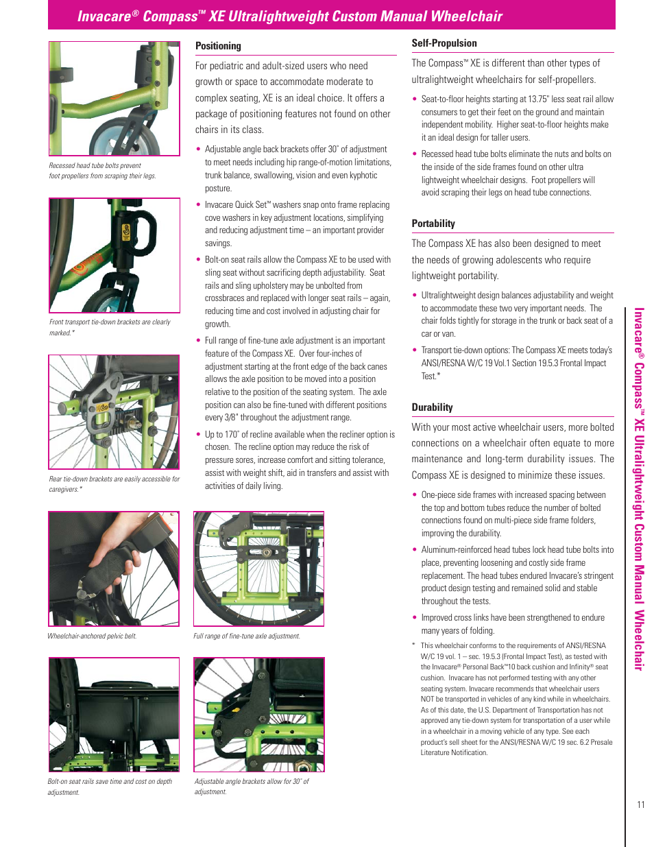 Invacare, Compass, Xe ultralightweight custom manual wheelchair | Invacare Compass XE User Manual | Page 11 / 12