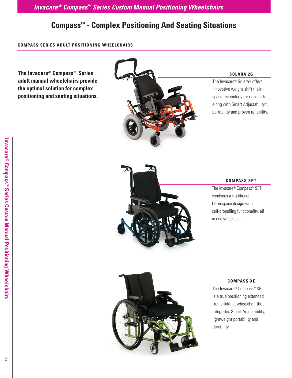 Compass, Complex positioning and seating situations, Invacare | Series custom manual positioning wheelchairs | Invacare Compass XE User Manual | Page 2 / 12