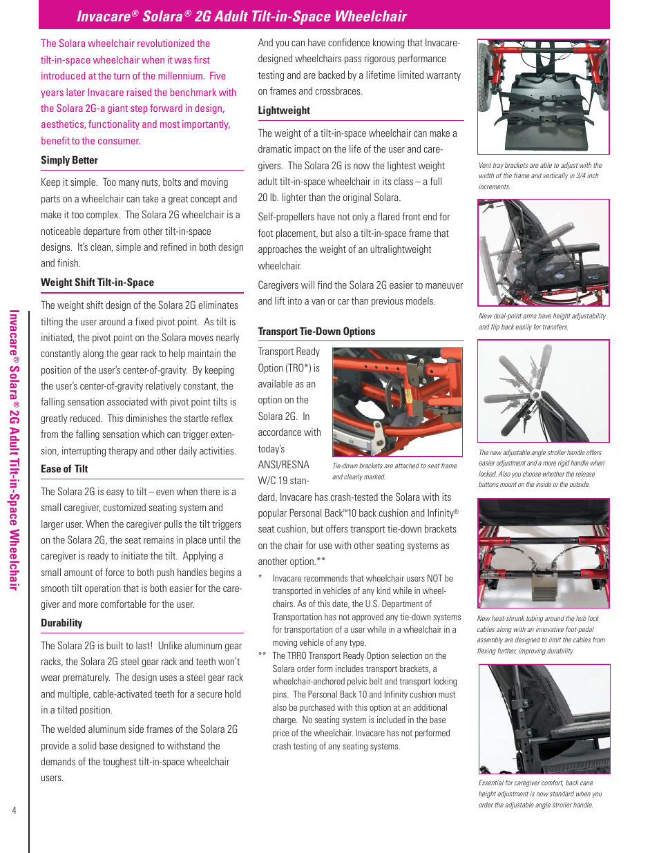 Invacare, Solara, 2g adult tilt-in-space wheelchair | Invacare Compass XE User Manual | Page 4 / 12