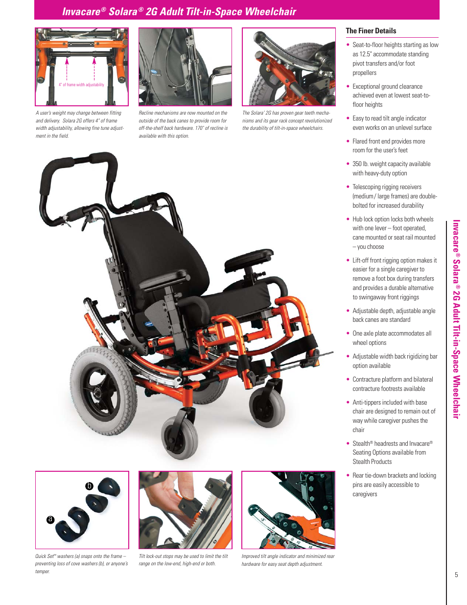 2g adult tilt-in-space wheelchair, Invacare, Solara | 2g adult t ilt-in-space wheelchair | Invacare Compass XE User Manual | Page 5 / 12