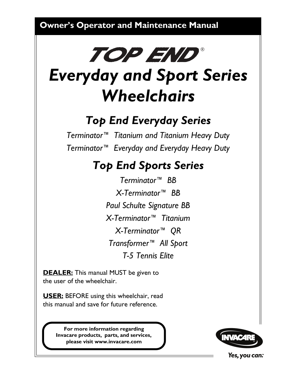 Invacare Top End X-Terminator QR User Manual | 76 pages