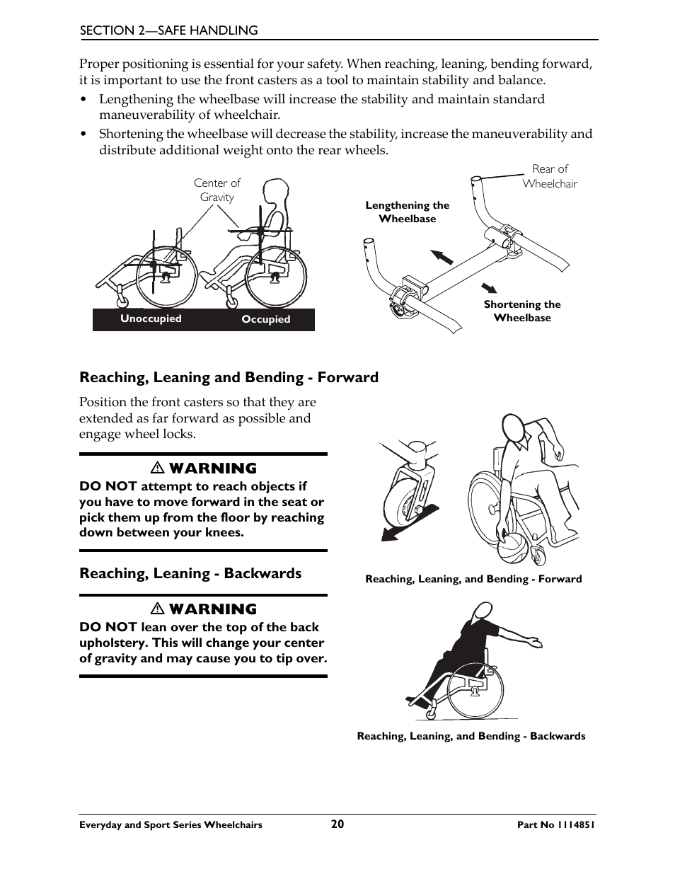 Reaching, leaning and bending - forward, Reaching, leaning - backwards, Ƽ warning | Reaching, leaning - backwards ƽ warning | Invacare Top End X-Terminator QR User Manual | Page 20 / 76