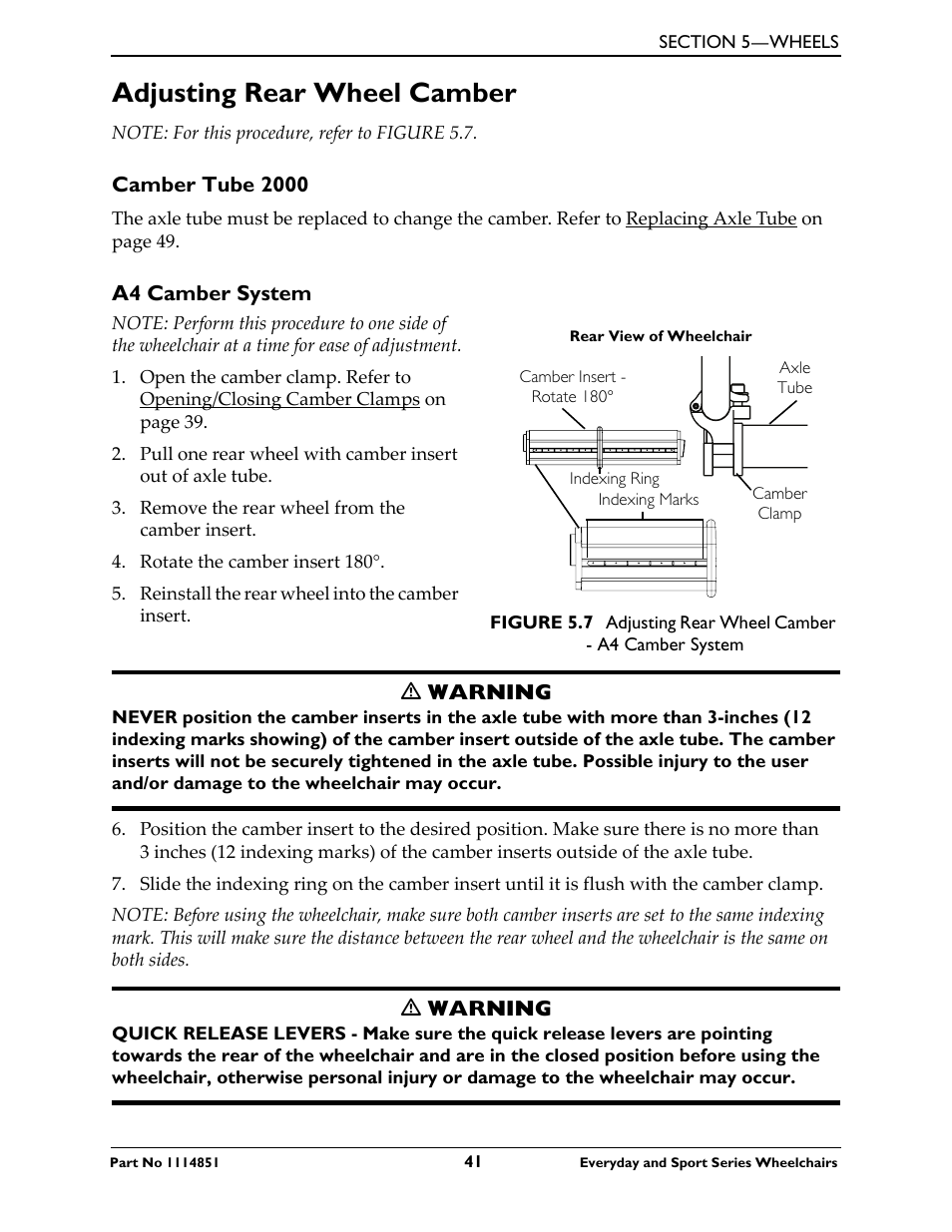 Adjusting rear wheel camber, Camber tube 2000, A4 camber system | Invacare Top End X-Terminator QR User Manual | Page 41 / 76