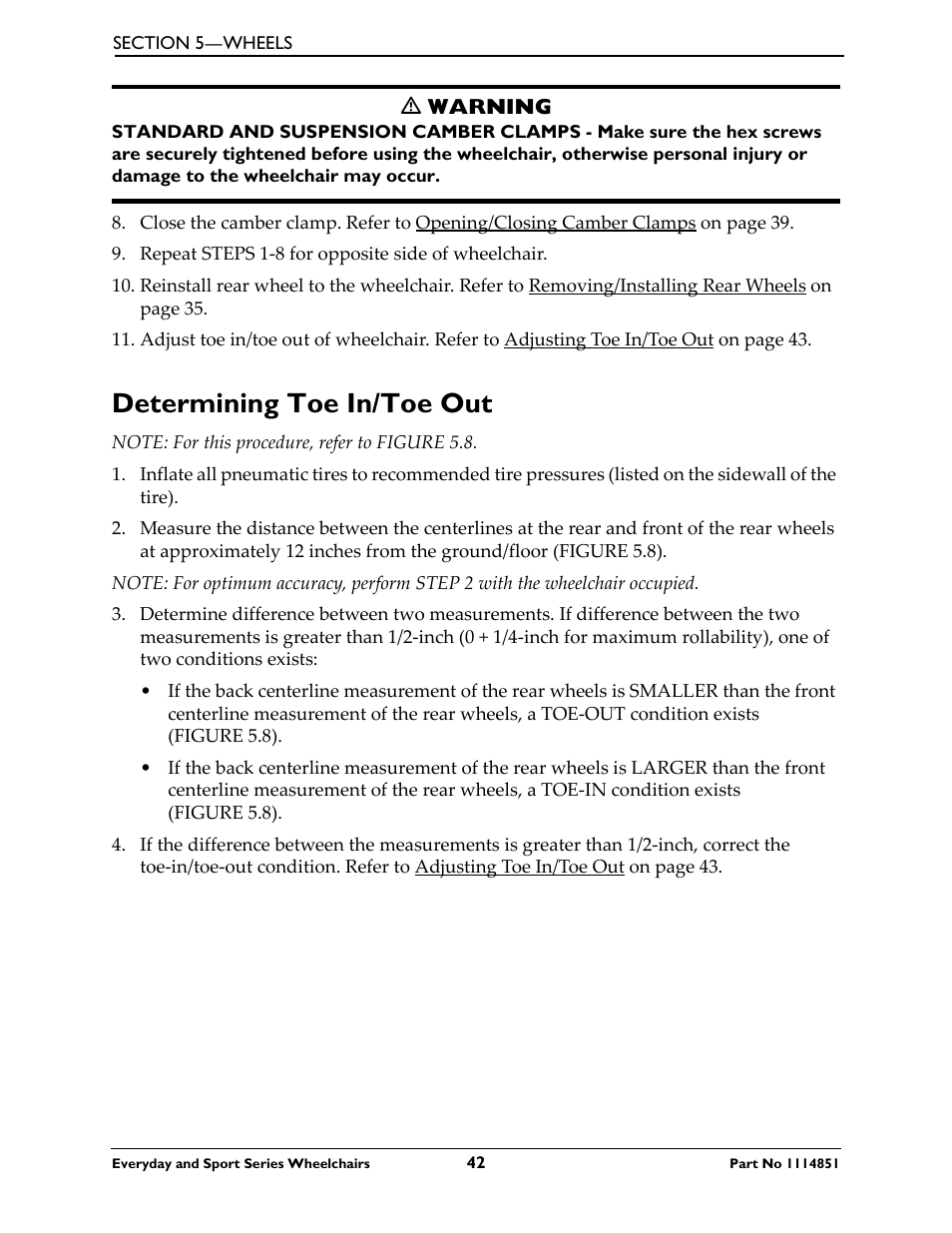 Determining toe in/toe out | Invacare Top End X-Terminator QR User Manual | Page 42 / 76