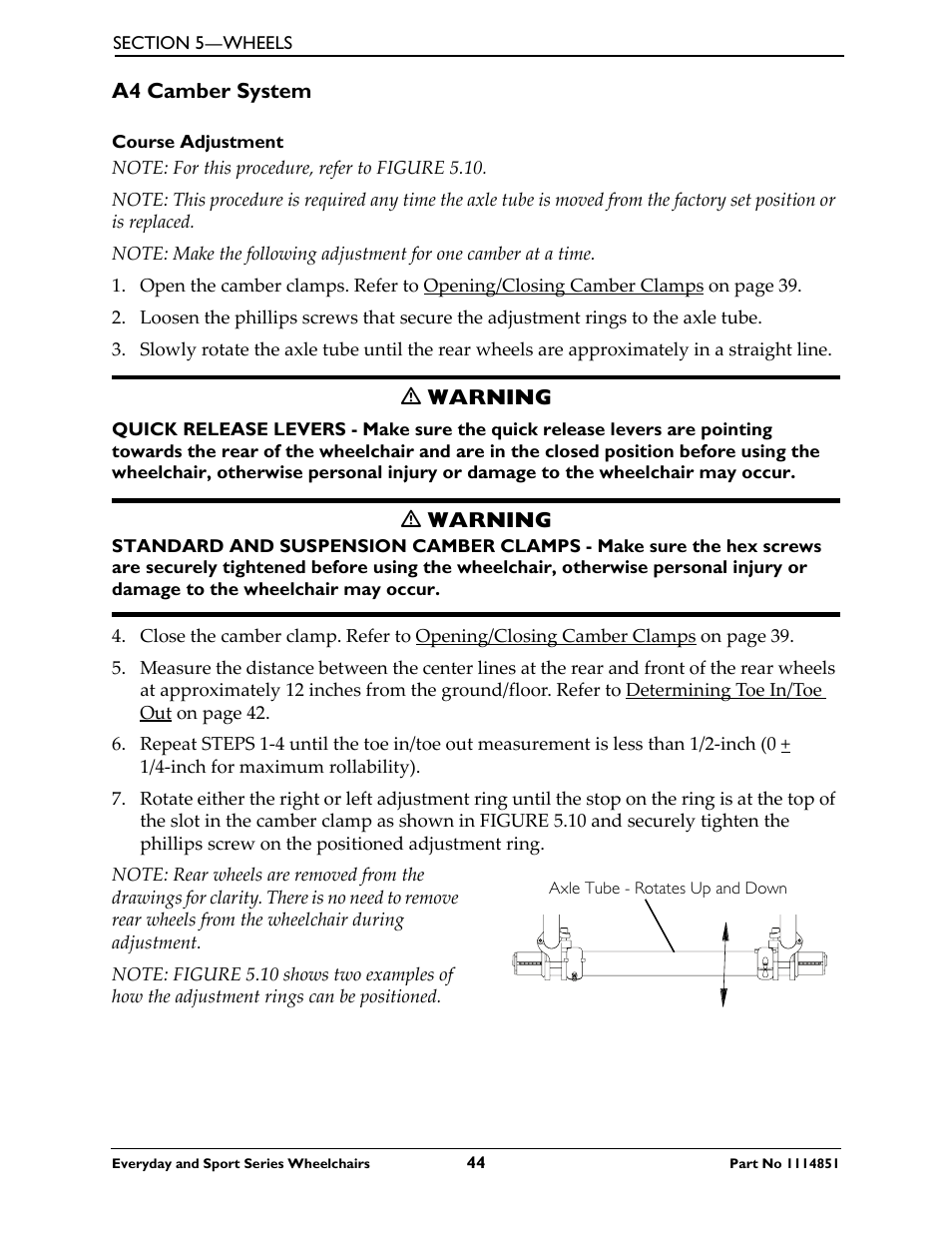 A4 camber system, Course adjustment | Invacare Top End X-Terminator QR User Manual | Page 44 / 76