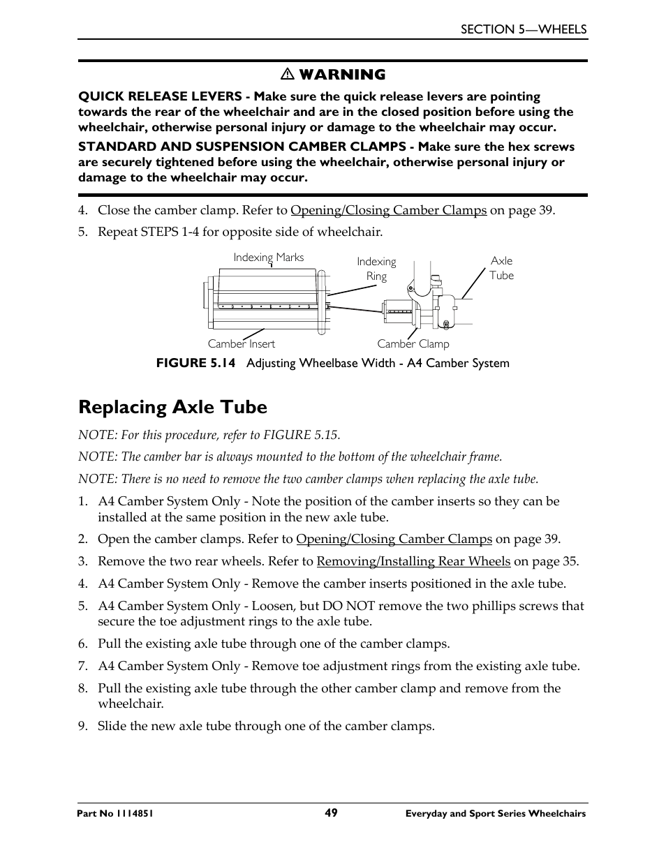 Replacing axle tube, Figure 5.14 | Invacare Top End X-Terminator QR User Manual | Page 49 / 76
