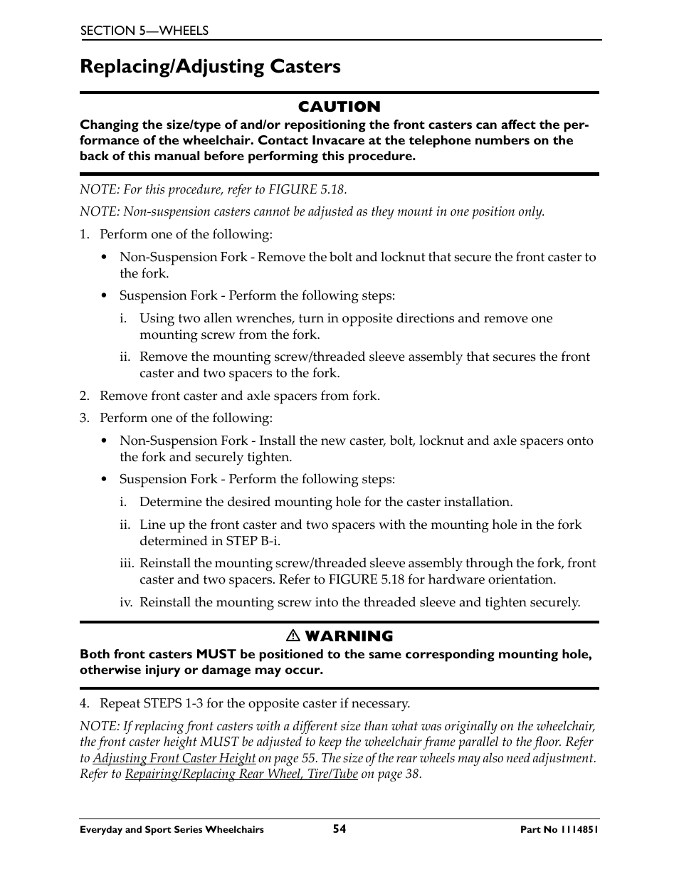 Replacing/adjusting casters | Invacare Top End X-Terminator QR User Manual | Page 54 / 76