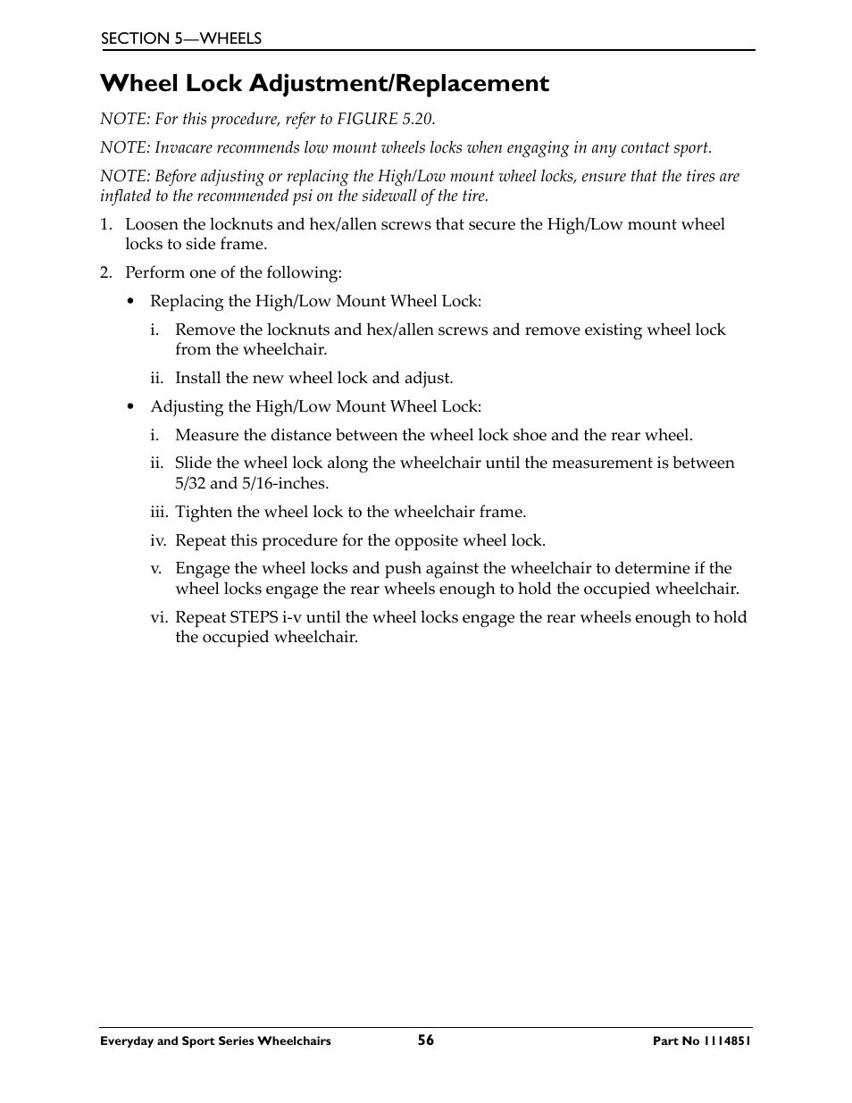 Wheel lock adjustment/replacement, Refer to wheel lock | Invacare Top End X-Terminator QR User Manual | Page 56 / 76