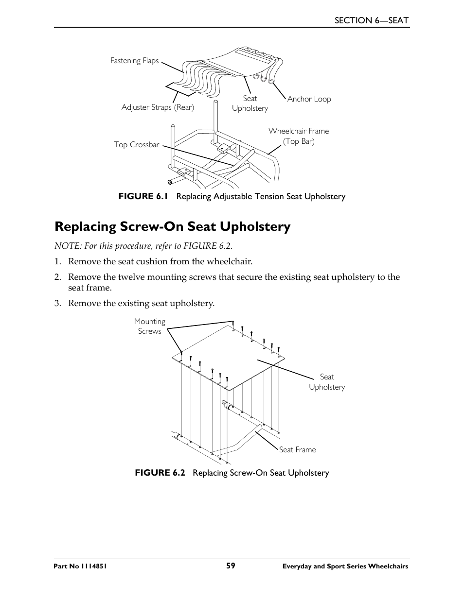 Replacing screw-on seat upholstery | Invacare Top End X-Terminator QR User Manual | Page 59 / 76