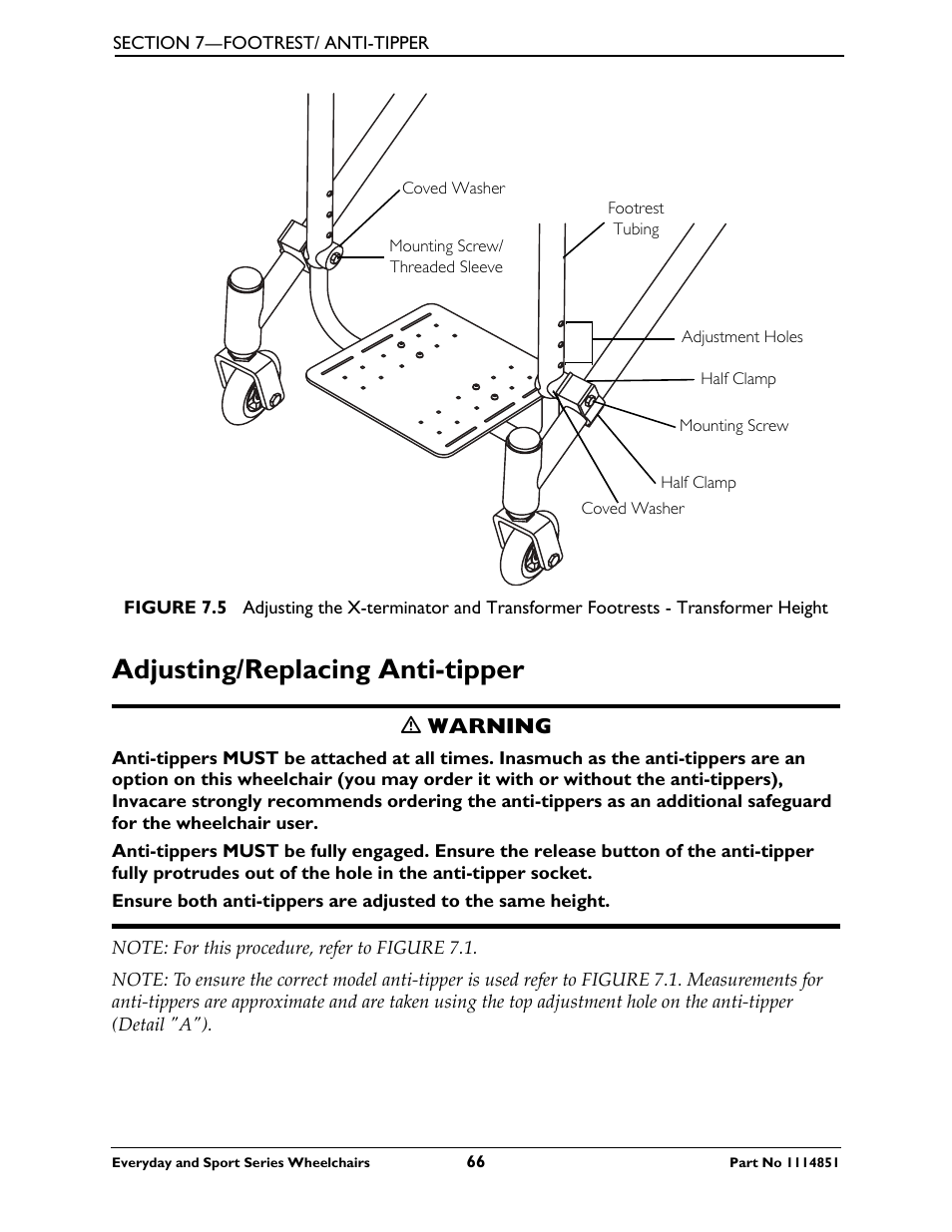 Adjusting/replacing anti-tipper, Figure 7.5 | Invacare Top End X-Terminator QR User Manual | Page 66 / 76