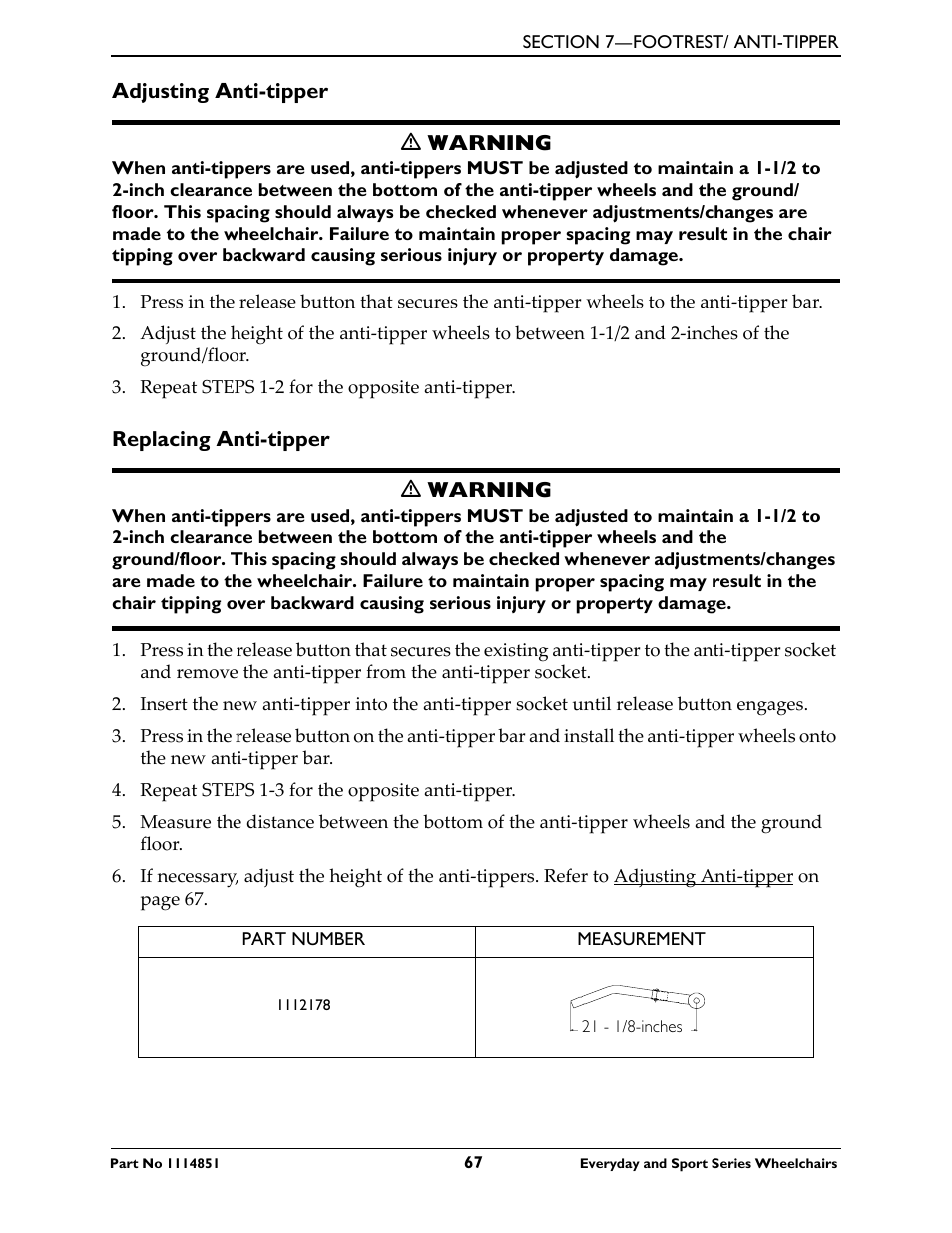 Adjusting anti-tipper, Replacing anti-tipper | Invacare Top End X-Terminator QR User Manual | Page 67 / 76
