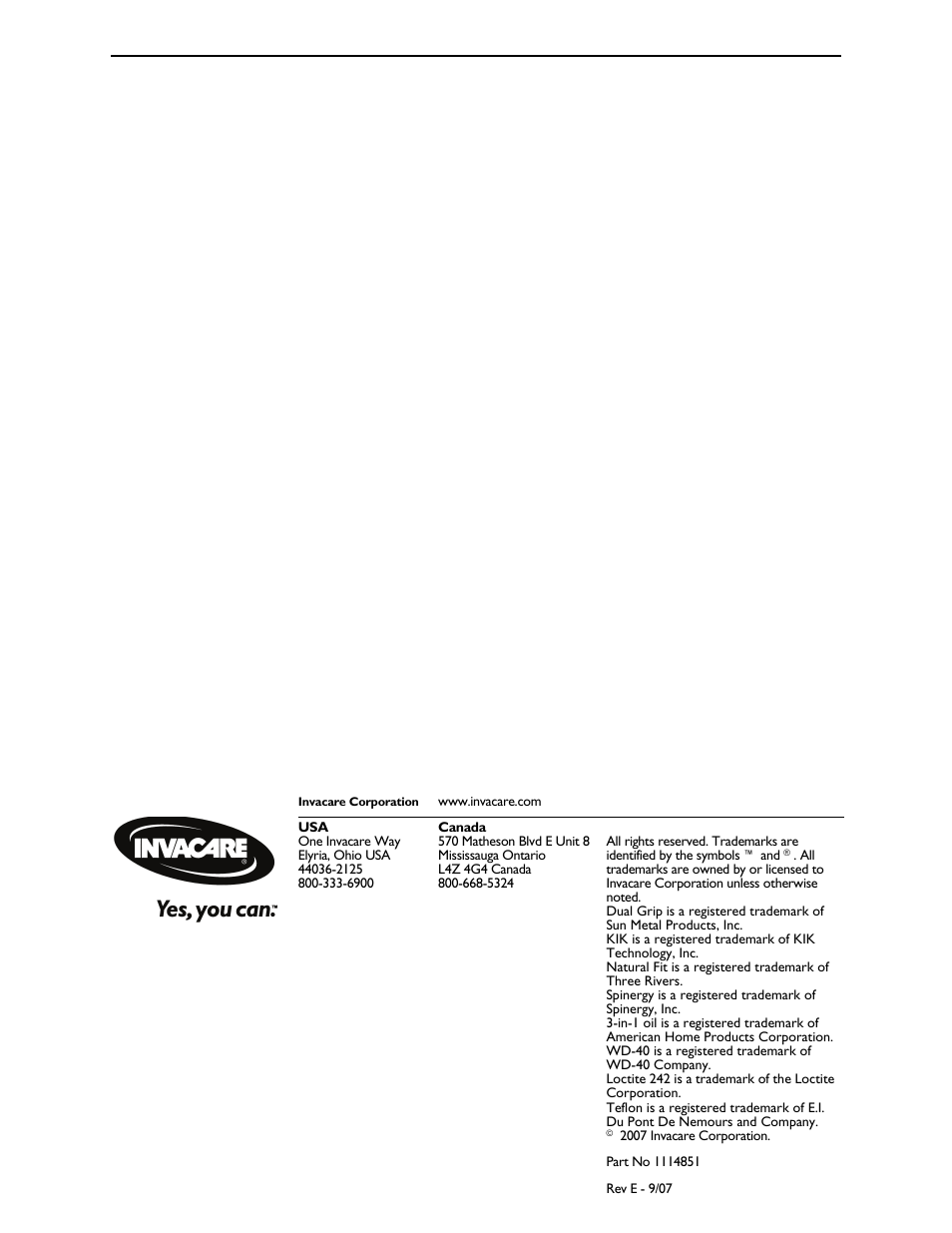 Part no 1114851 | Invacare Top End X-Terminator QR User Manual | Page 76 / 76