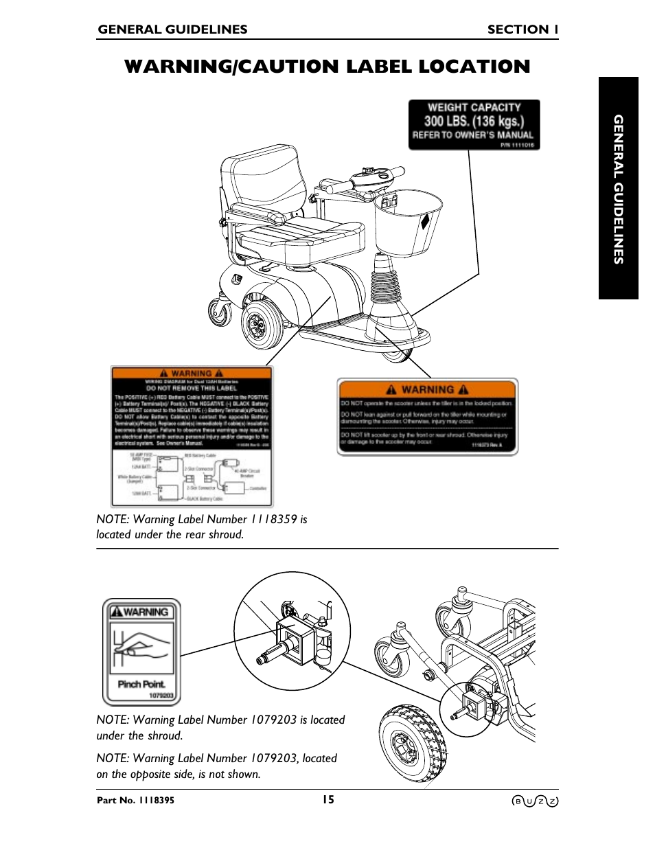 Warning/caution label location | Invacare BUZZ HMV User Manual | Page 15 / 52