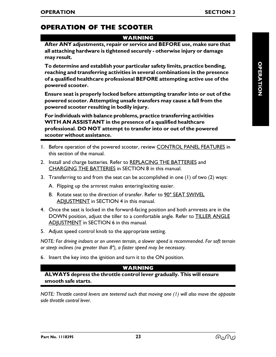 Operation of the scooter | Invacare BUZZ HMV User Manual | Page 23 / 52