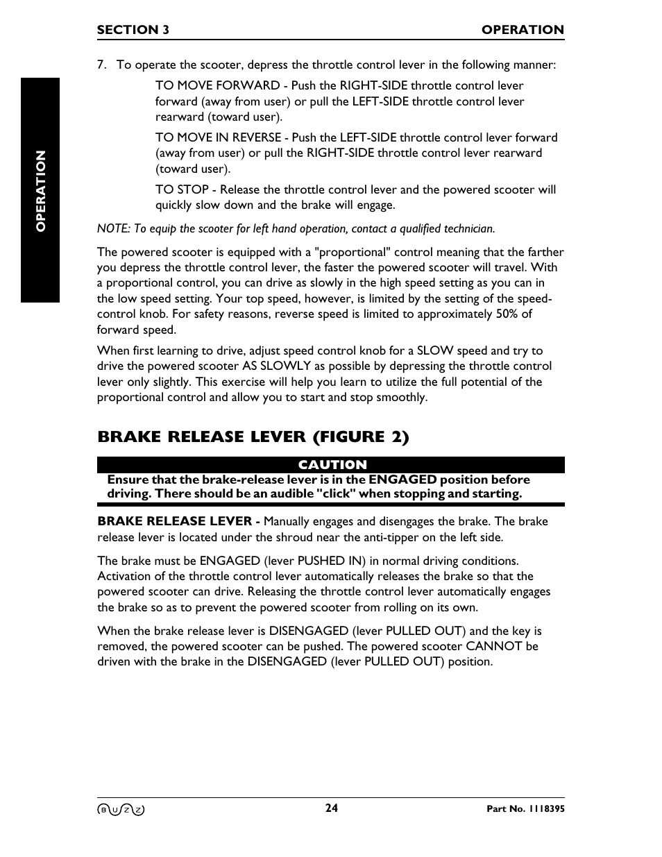 Brake release lever, Brake release lever (figure 2) | Invacare BUZZ HMV User Manual | Page 24 / 52