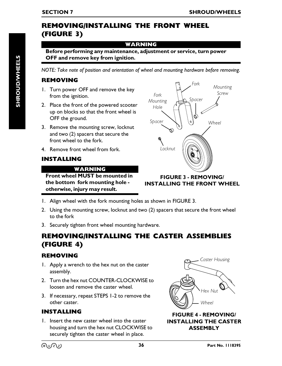 Removing/installing the front wheel (figure 3) | Invacare BUZZ HMV User Manual | Page 36 / 52