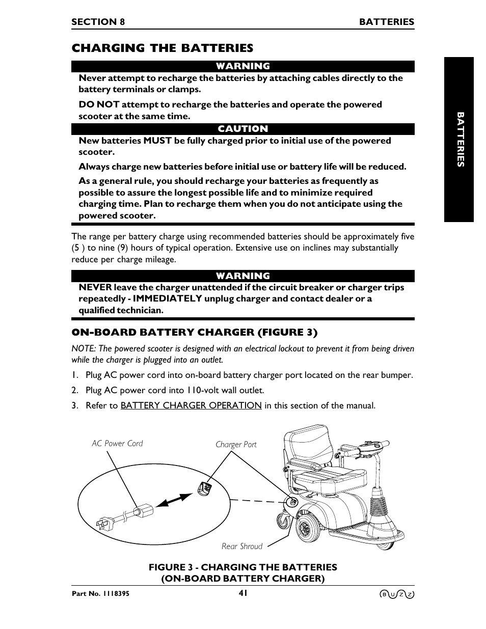 Charging the batteries | Invacare BUZZ HMV User Manual | Page 41 / 52