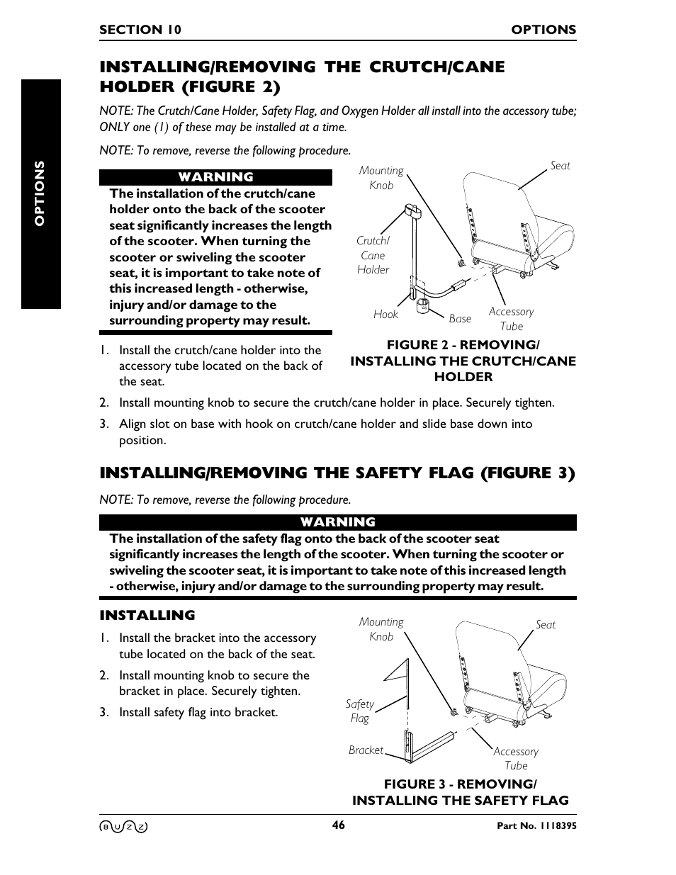 Installing/removing the safety flag (figure 3) | Invacare BUZZ HMV User Manual | Page 46 / 52