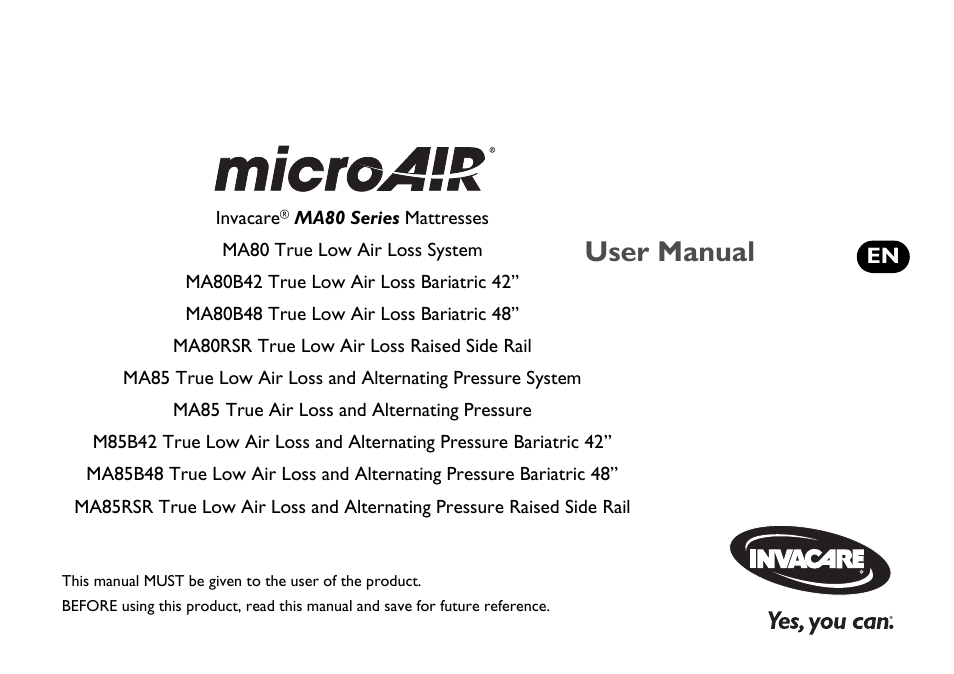 Invacare MA85 User Manual | 36 pages
