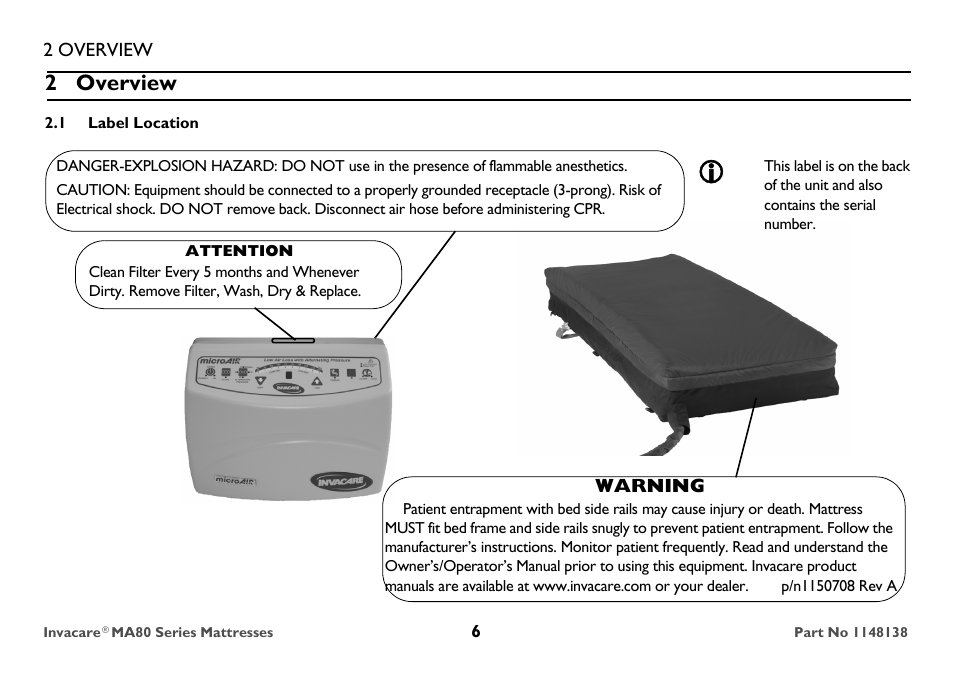 2 overview, 1 label location | Invacare MA85 User Manual | Page 6 / 36