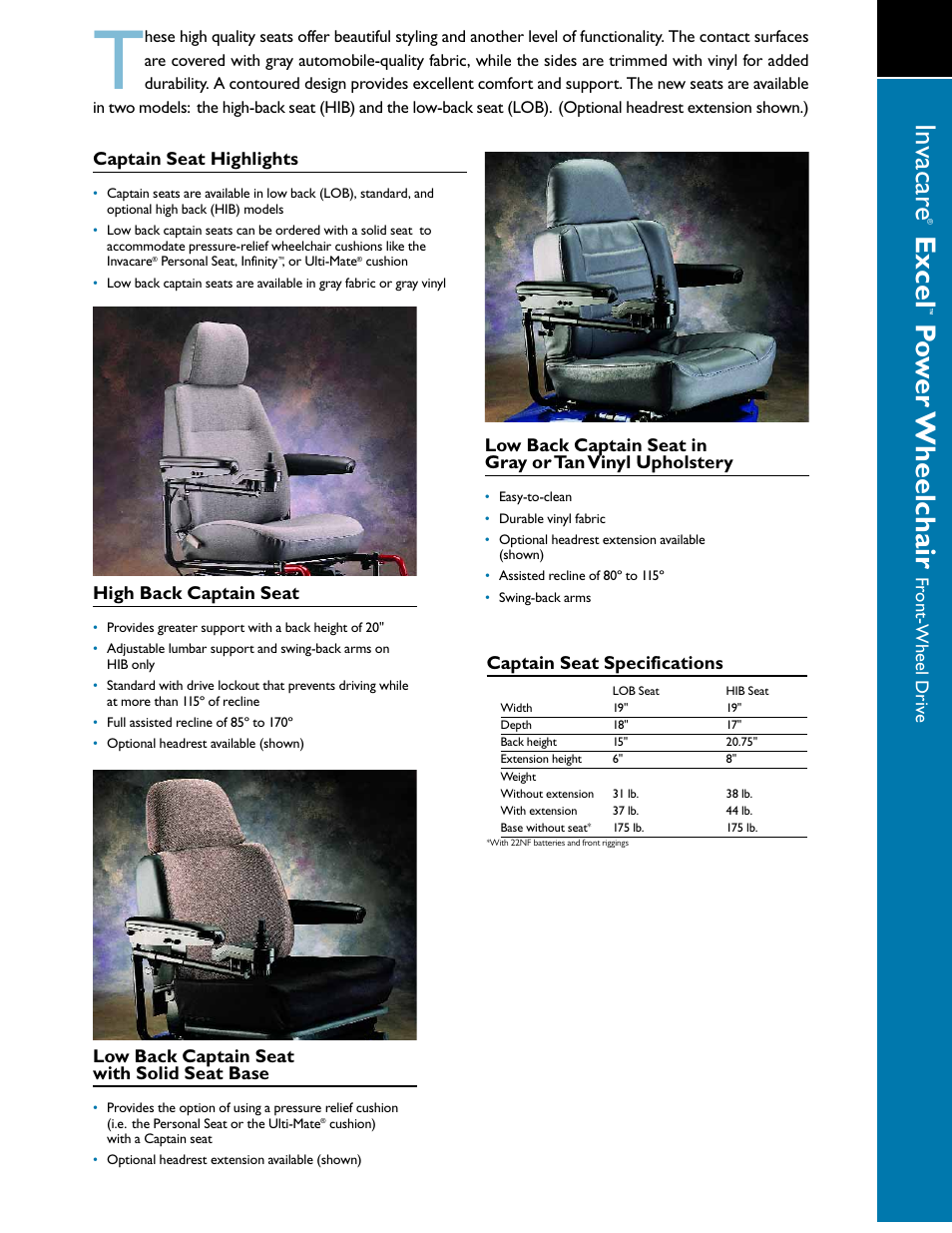 Excel, Po w er wheelchair | Invacare Excel Power Captain Seat User Manual | Page 4 / 4