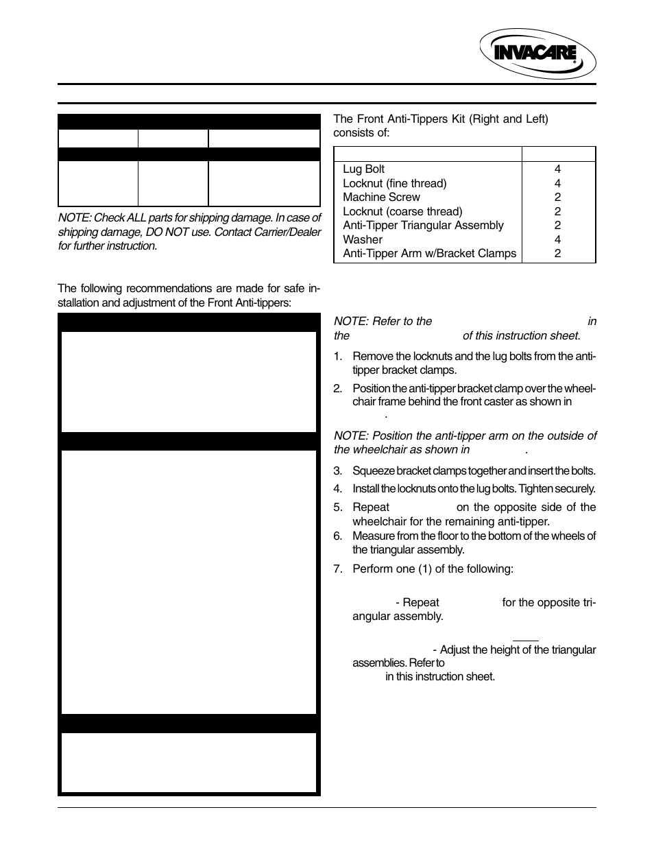 Invacare Front Anti Tippers 2226 User Manual | 2 pages