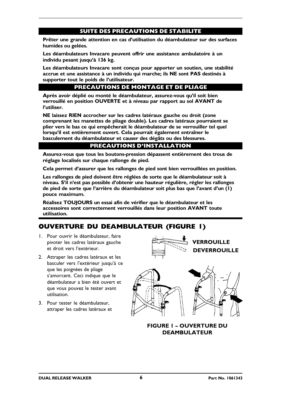 Ouverture du deambulateur (figure 1) | Invacare 6291E Adult User Manual | Page 6 / 16